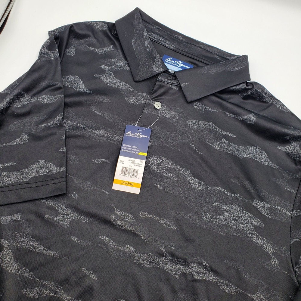 Ben Hogan Performance Mens Camo Golf Polo Shirt Caviar Asphalt BGKFE043 L NWT